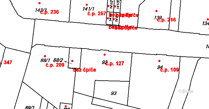 Liberec VII-Horní Růžodol 127, Liberec na parcele st. 92 v KÚ Horní Růžodol, Katastrální mapa
