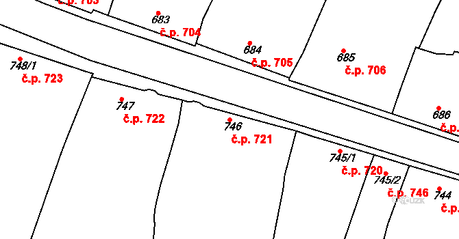 Rosice 721 na parcele st. 746 v KÚ Rosice u Brna, Katastrální mapa