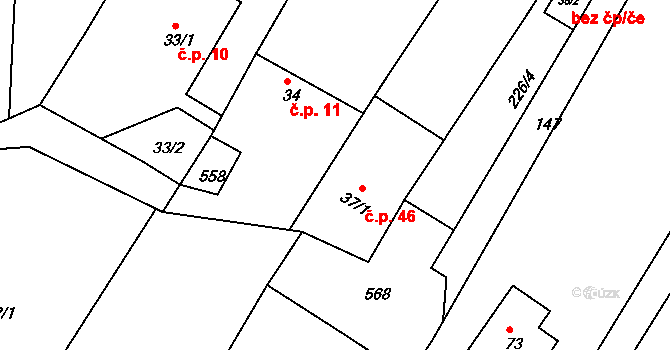 Radoškov 46, Přibyslavice na parcele st. 37/1 v KÚ Radoškov, Katastrální mapa
