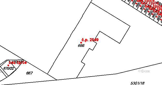 Východní Předměstí 2549, Plzeň na parcele st. 666 v KÚ Plzeň, Katastrální mapa