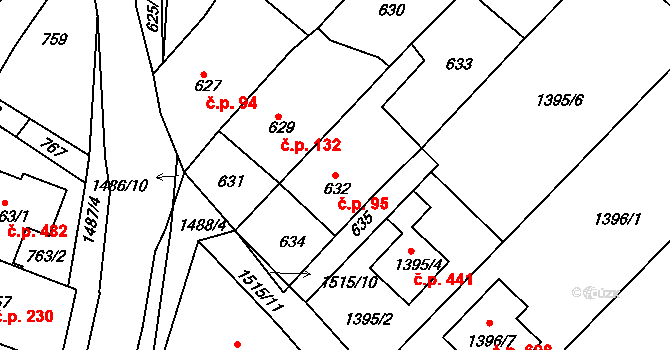 Troubsko 95 na parcele st. 632 v KÚ Troubsko, Katastrální mapa