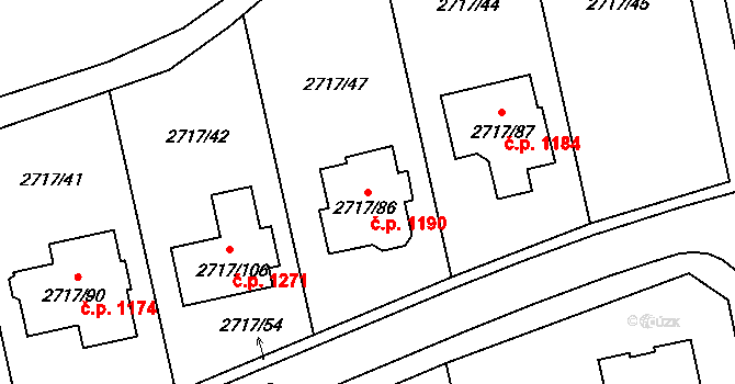 Kylešovice 1190, Opava na parcele st. 2717/86 v KÚ Kylešovice, Katastrální mapa