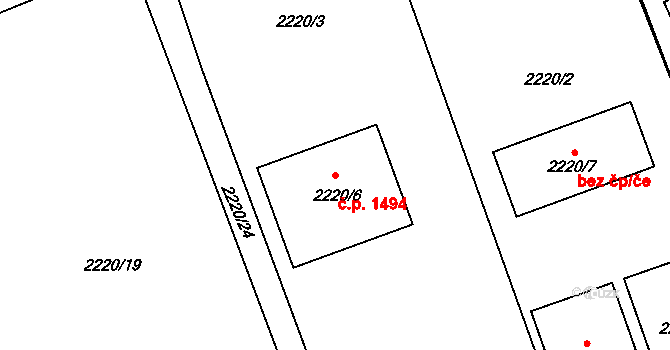 Hořovice 1494 na parcele st. 2220/6 v KÚ Hořovice, Katastrální mapa