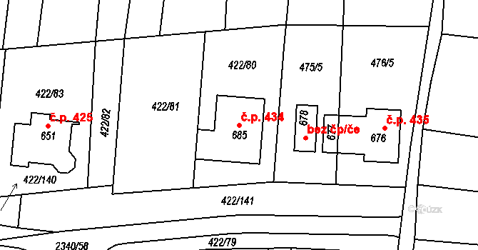 Křepice 434 na parcele st. 685 v KÚ Křepice u Hustopečí, Katastrální mapa