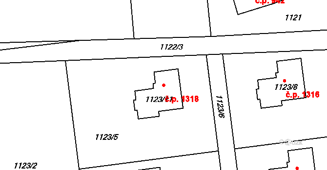 Dolní Lutyně 1318 na parcele st. 1123/11 v KÚ Dolní Lutyně, Katastrální mapa