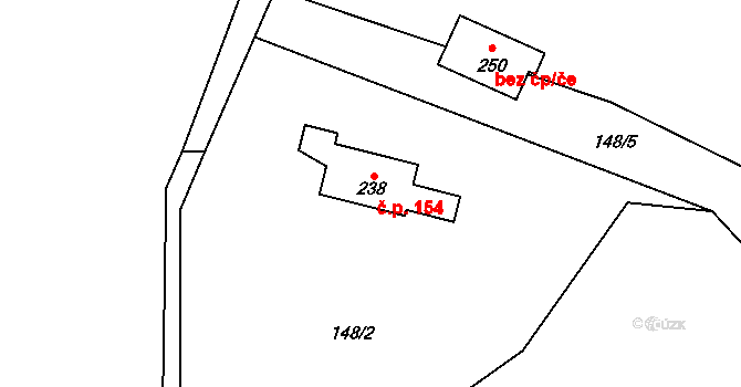 Bouzov 154 na parcele st. 238 v KÚ Bouzov, Katastrální mapa
