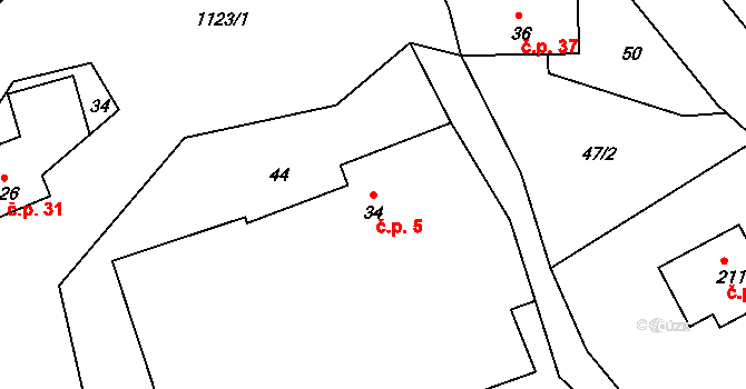 Nová Ves 5, Postupice na parcele st. 34 v KÚ Nová Ves u Postupic, Katastrální mapa