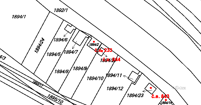 Maloměřice 844, Brno na parcele st. 1894/27 v KÚ Maloměřice, Katastrální mapa