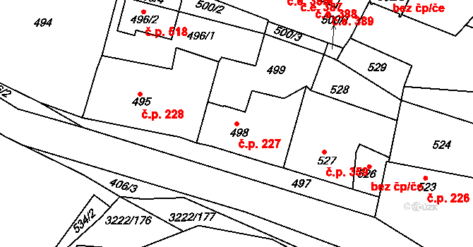 Bystřice nad Pernštejnem 227 na parcele st. 498 v KÚ Bystřice nad Pernštejnem, Katastrální mapa
