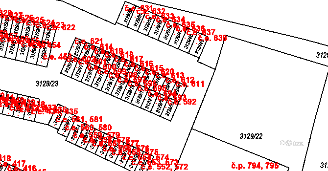 Bystřice nad Pernštejnem 612 na parcele st. 3129/43 v KÚ Bystřice nad Pernštejnem, Katastrální mapa