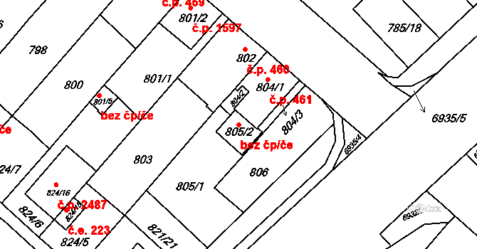 Boskovice 38304988 na parcele st. 805/2 v KÚ Boskovice, Katastrální mapa