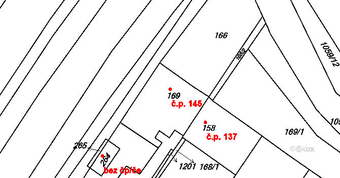 Milonice 145 na parcele st. 169 v KÚ Milonice, Katastrální mapa