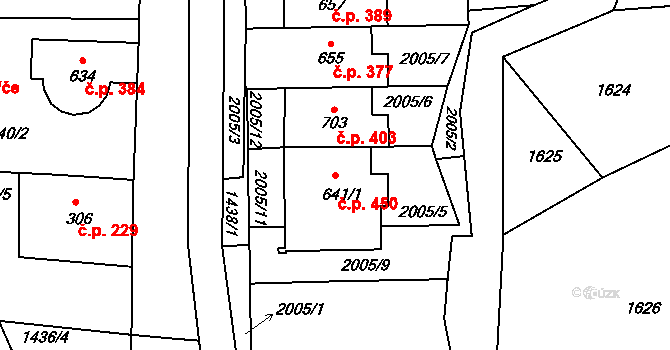 Louky 450, Zlín na parcele st. 641/1 v KÚ Louky nad Dřevnicí, Katastrální mapa