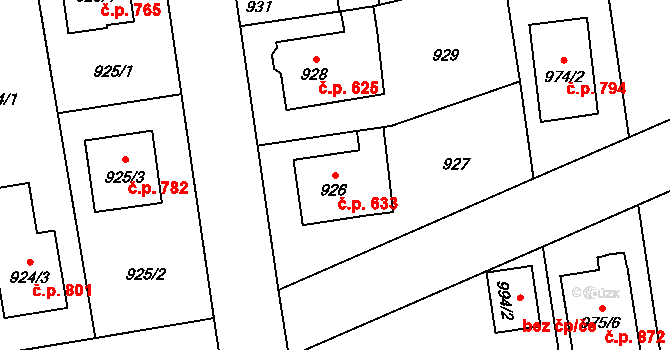 Kylešovice 633, Opava na parcele st. 926 v KÚ Kylešovice, Katastrální mapa