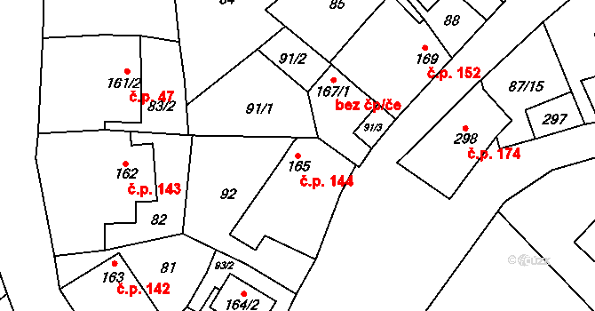 Březolupy 144 na parcele st. 165 v KÚ Březolupy, Katastrální mapa