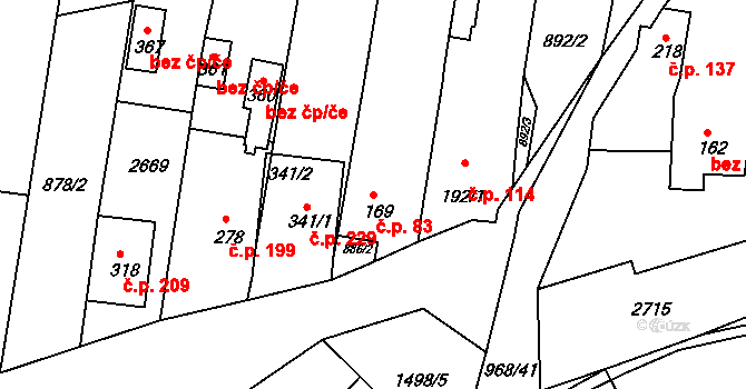 Rudice 83 na parcele st. 169 v KÚ Rudice, Katastrální mapa