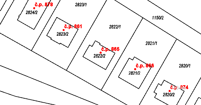 Nivnice 865 na parcele st. 2822/2 v KÚ Nivnice, Katastrální mapa