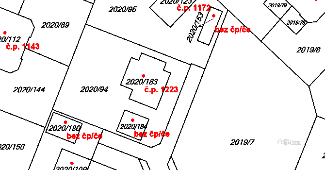 Holice 1223 na parcele st. 2020/183 v KÚ Holice v Čechách, Katastrální mapa