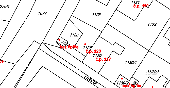 Libčice nad Vltavou 123 na parcele st. 1126 v KÚ Libčice nad Vltavou, Katastrální mapa