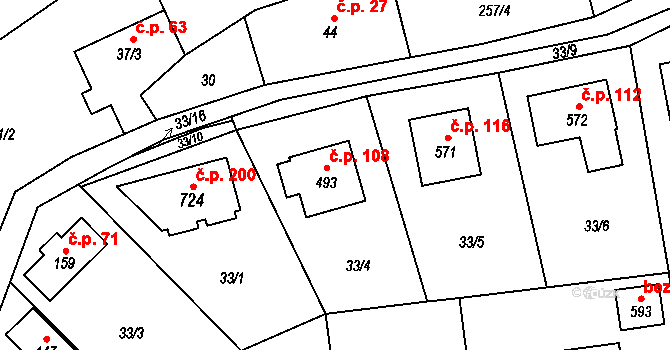 Černolice 108 na parcele st. 493 v KÚ Černolice, Katastrální mapa