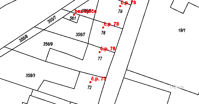 Nučice 76 na parcele st. 77 v KÚ Nučice u Rudné, Katastrální mapa
