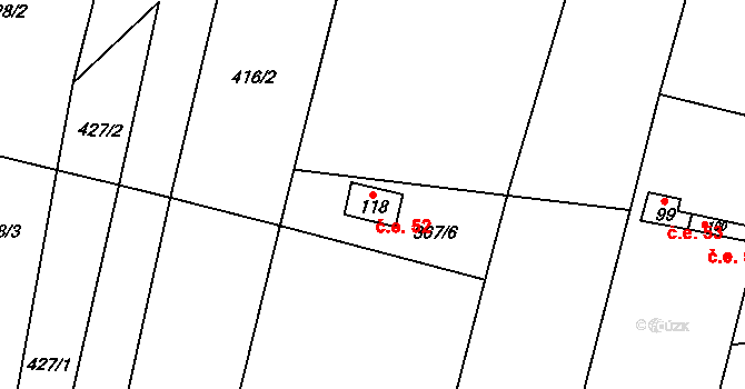 Řevnov 52, Chotoviny na parcele st. 118 v KÚ Řevnov, Katastrální mapa