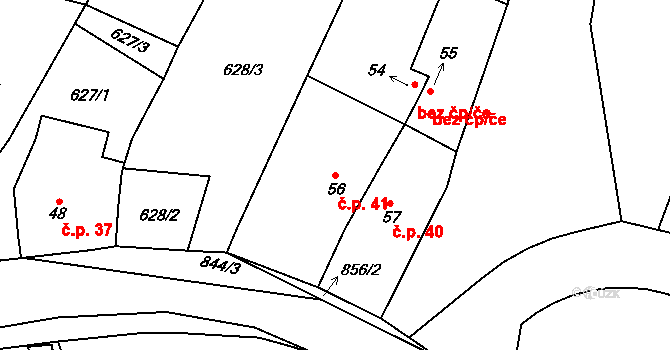Bítov 41, Přehýšov na parcele st. 56 v KÚ Bítov u Přehýšova, Katastrální mapa