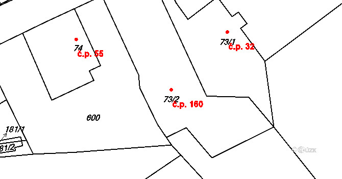 Suchý Důl 160 na parcele st. 73/2 v KÚ Suchý Důl, Katastrální mapa