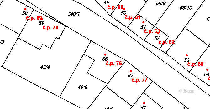 Kuničky 76 na parcele st. 66 v KÚ Kuničky, Katastrální mapa
