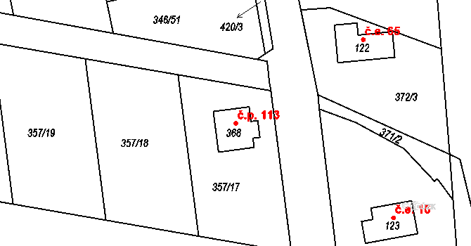 Hatě 113, Skuhrov na parcele st. 368 v KÚ Skuhrov pod Brdy, Katastrální mapa