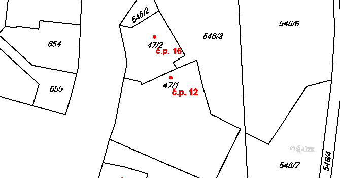 Bělečská Lhota 12, Těšovice na parcele st. 47/1 v KÚ Běleč u Těšovic, Katastrální mapa