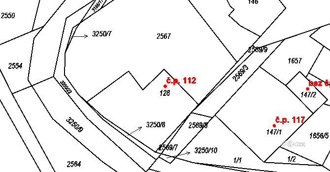 Lukavec 112, Fulnek na parcele st. 128 v KÚ Lukavec u Bílovce, Katastrální mapa