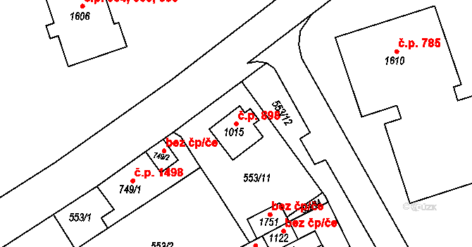 Nový Jičín 898 na parcele st. 1015 v KÚ Nový Jičín-Horní Předměstí, Katastrální mapa