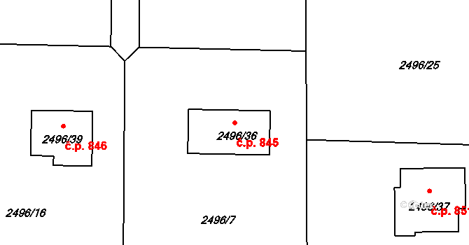 Horní Těrlicko 845, Těrlicko na parcele st. 2496/36 v KÚ Horní Těrlicko, Katastrální mapa