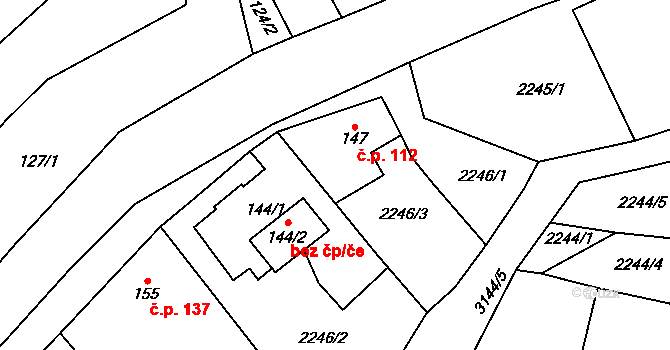 Mnich 112 na parcele st. 147 v KÚ Mnich, Katastrální mapa