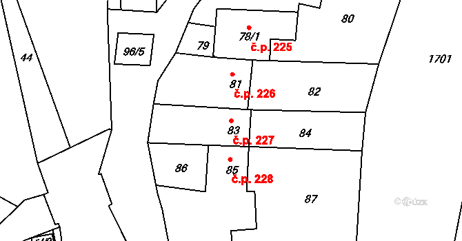 Kamenice nad Lipou 227 na parcele st. 83 v KÚ Kamenice nad Lipou, Katastrální mapa