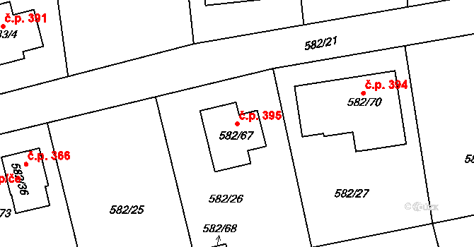 Třebestovice 395 na parcele st. 582/67 v KÚ Třebestovice, Katastrální mapa