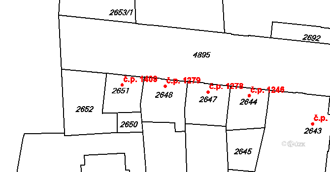 Louny 1279 na parcele st. 2648 v KÚ Louny, Katastrální mapa