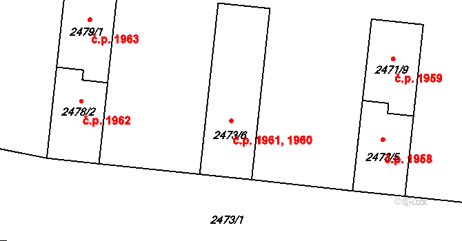 Louny 1960,1961 na parcele st. 2473/6 v KÚ Louny, Katastrální mapa