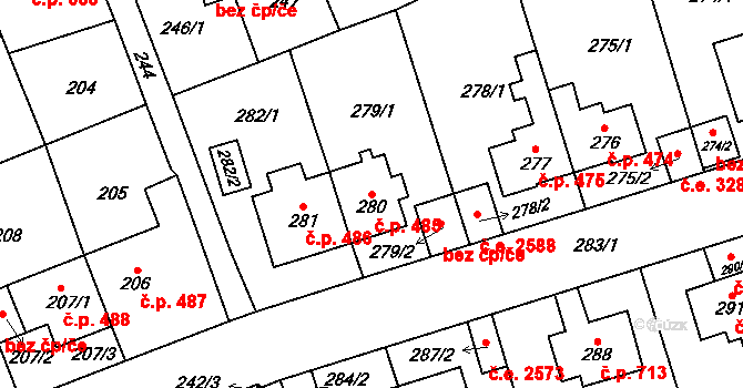 Trmice 485 na parcele st. 280 v KÚ Trmice, Katastrální mapa
