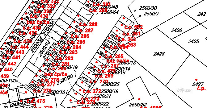 Hustopeče 266 na parcele st. 2500/12 v KÚ Hustopeče u Brna, Katastrální mapa