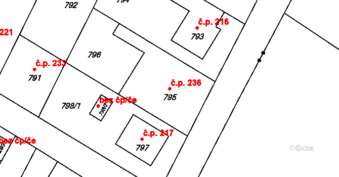 Rychlov 236, Bystřice pod Hostýnem na parcele st. 795 v KÚ Rychlov u Bystřice pod Hostýnem, Katastrální mapa