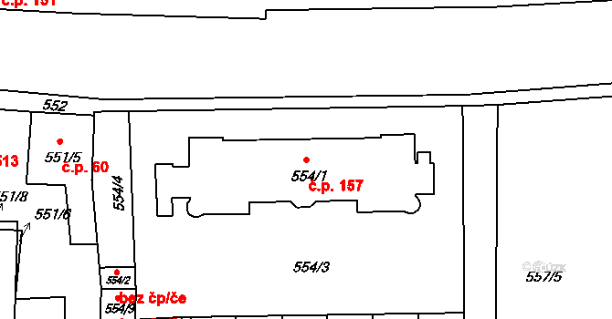 Všetuly 157, Holešov na parcele st. 554/1 v KÚ Všetuly, Katastrální mapa