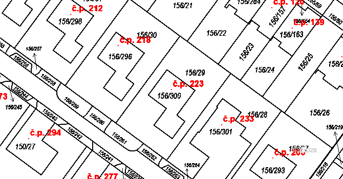 Sadová 223, Brno na parcele st. 156/300 v KÚ Sadová, Katastrální mapa