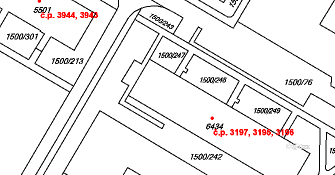 Kroměříž 3195,3196,3197 na parcele st. 6434 v KÚ Kroměříž, Katastrální mapa