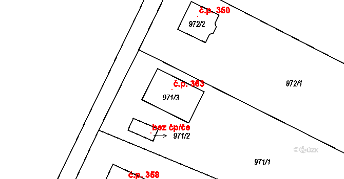 Loučná 363, Hrádek nad Nisou na parcele st. 971/3 v KÚ Loučná, Katastrální mapa