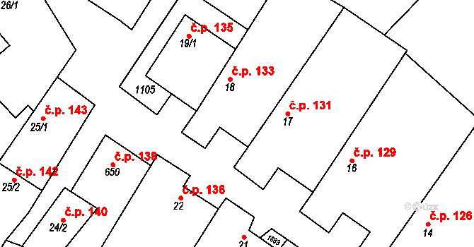 Jevišovice 133 na parcele st. 18 v KÚ Jevišovice, Katastrální mapa