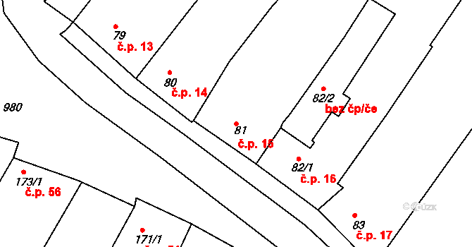 Popice 15, Znojmo na parcele st. 81 v KÚ Popice u Znojma, Katastrální mapa