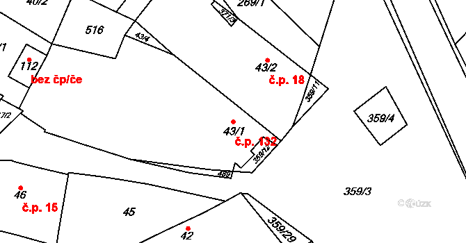Mramotice 132, Znojmo na parcele st. 43/1 v KÚ Mramotice, Katastrální mapa