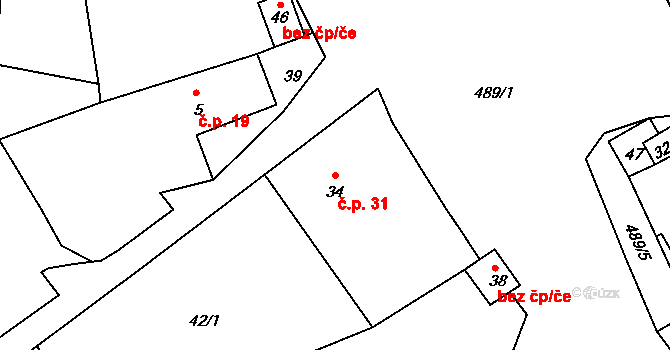 Beroun 31, Teplá na parcele st. 34 v KÚ Beroun u Starého Sedla, Katastrální mapa